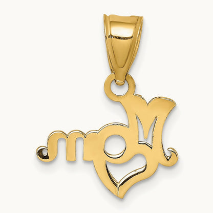 MOM with Heart Charm — 14K Yellow Gold