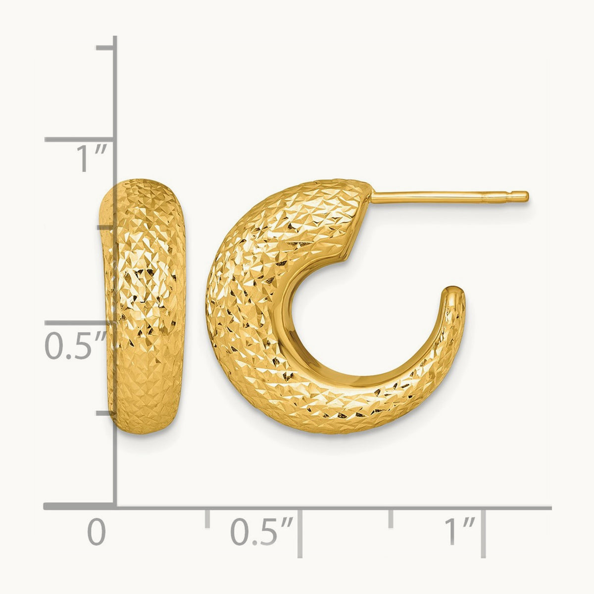 Polished Diamond-cut Post Hoop Earrings — 14K Yellow Gold