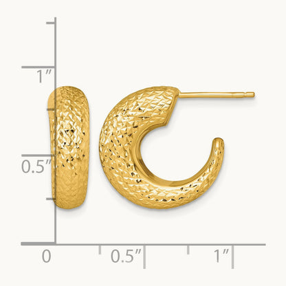 Polished Diamond-cut Post Hoop Earrings — 14K Yellow Gold
