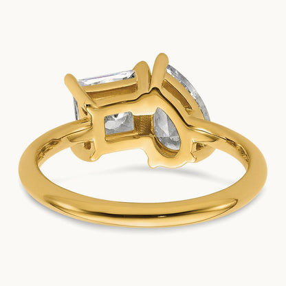 Princess & Pear 2 Stone Engagement Ring, 2.00 ct tw Lab-Grown Diamond — 14K Yellow Gold
