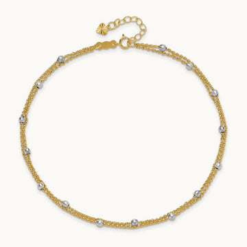 2-Strand Spiga Mirror Beads 9in Plus 1in Ext. Anklet, 14K Two-tone