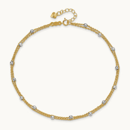 2-Strand Spiga Mirror Beads 9in Plus 1in Ext. Anklet, 14K Two-tone