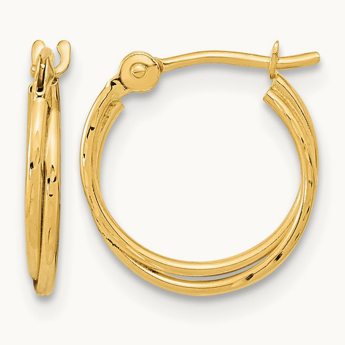 Diamond Cut Polished Double Hoops — 14K Yellow Gold