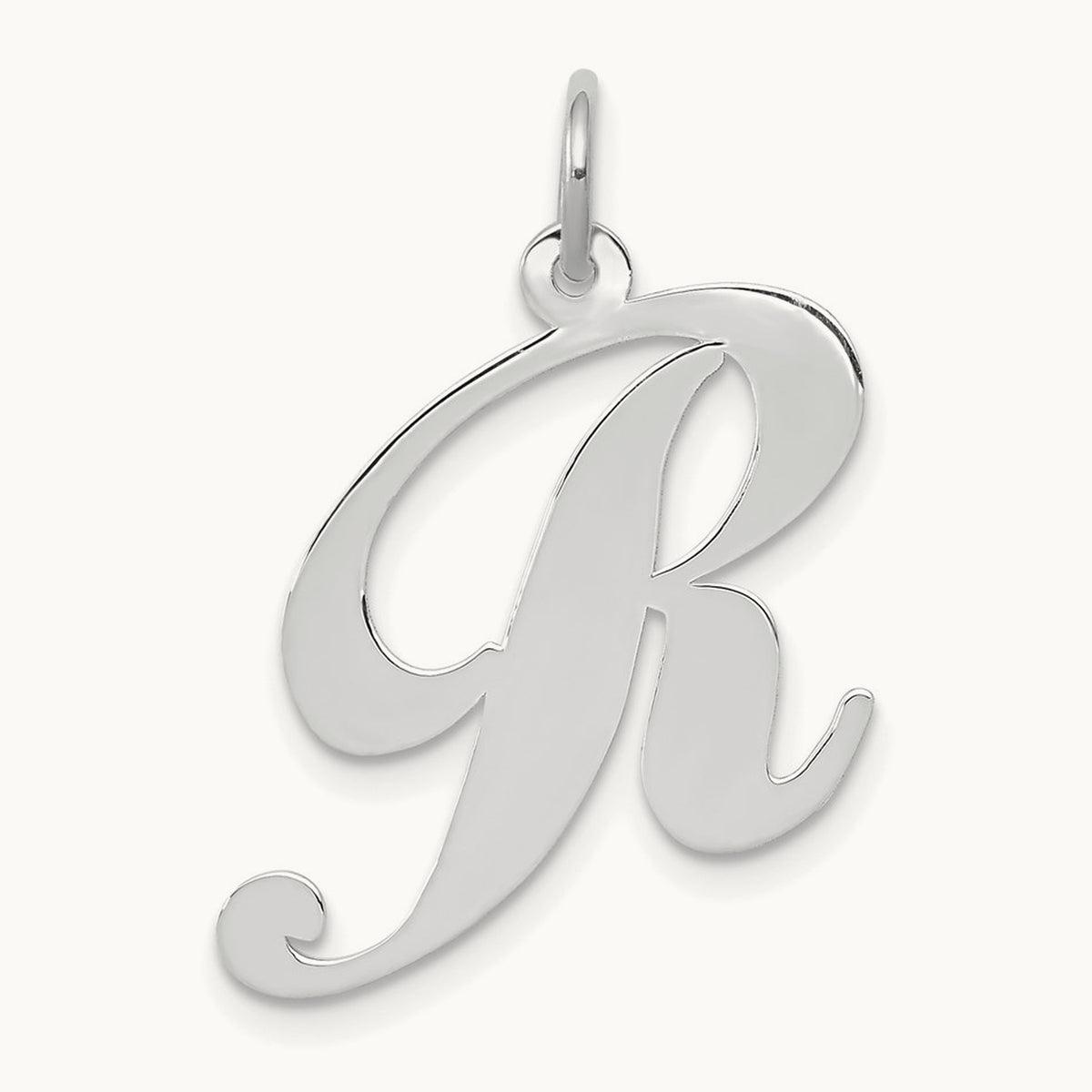 Large Fancy Script Initial Charm — 14K White Gold, R