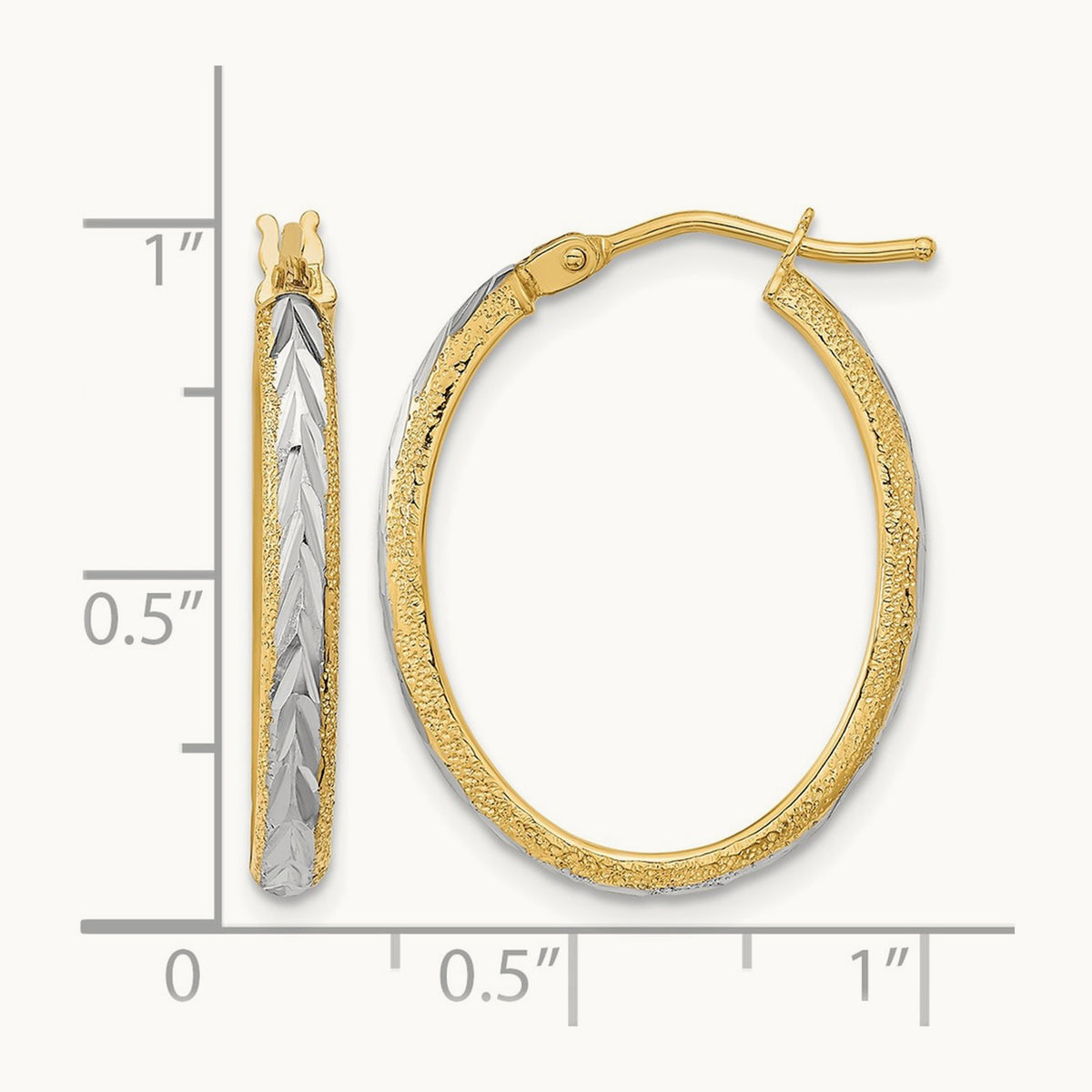 Rhodium Diamond-cut Textured Hoop Earrings, 14K White