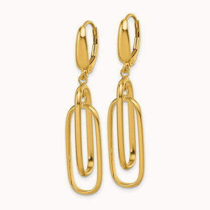 Polished Dangle Rectangles Leverback Earrings, 14K