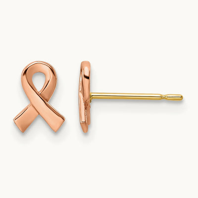 & Yellow Post Awareness Ribbon Yellow Gold Post Earrings, 14K Two-tone Rose