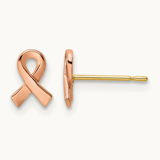 & Yellow Post Awareness Ribbon Yellow Gold Post Earrings, 14K Two-tone Rose