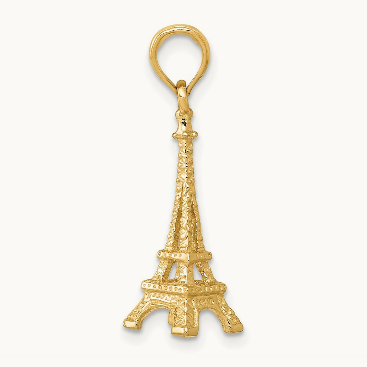 Solid Polished 3-D Eiffel Tower Charm — 14K Yellow Gold