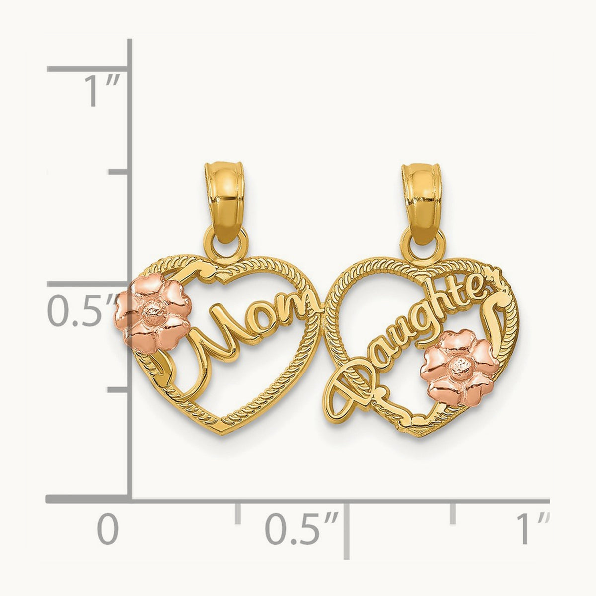 MOM - DAUGHTER Break-apart Hearts Pendant, 14K Two-tone