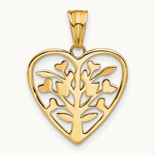 Rose-plated and White Rhodium Diamond-cut Branches in Heart Pendant, 14K