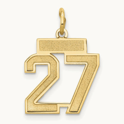 Small Satin Number 27 Charm — 14K Yellow Gold