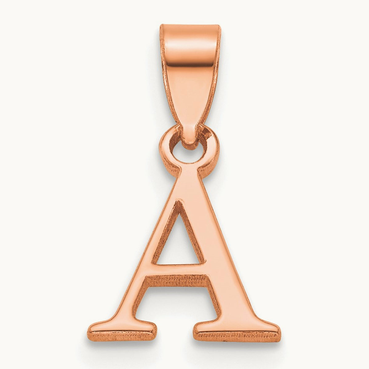 Polished Block Initial Pendant — 14K Rose Gold, A