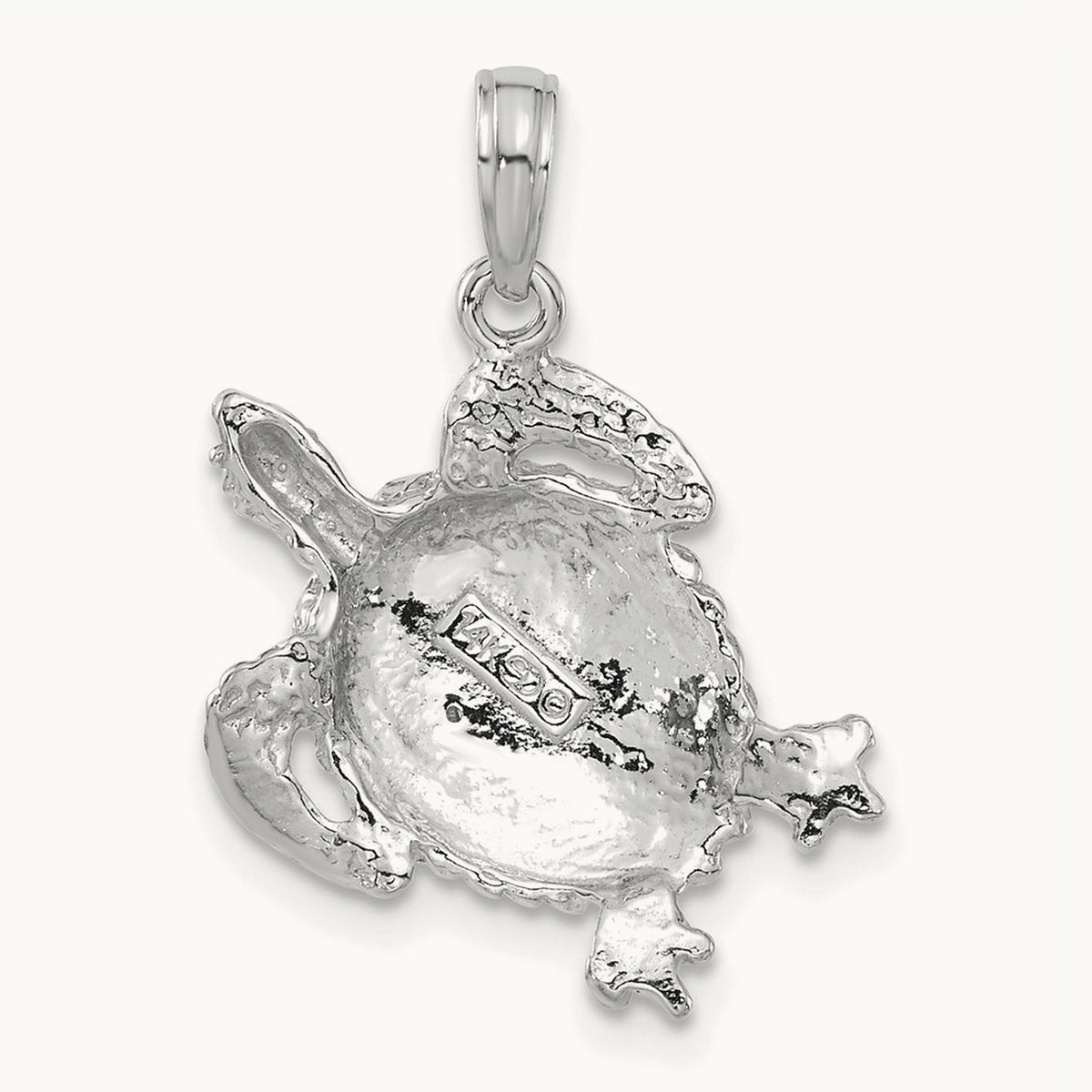 Solid Polished Open-Backed Turtle Pendant — 14K White Gold