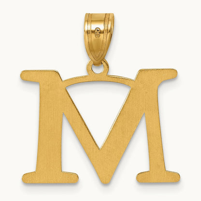 Polished Etched Letter M Initial Pendant, 14K