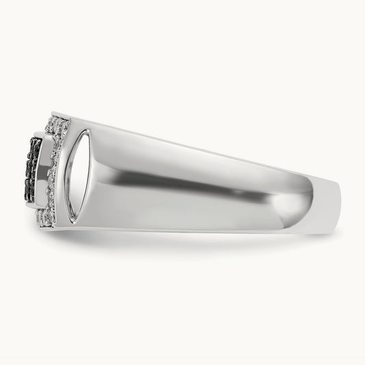 IBGoodman Men's Polished Black/White Diamond Rectangle Ring, 14K White Gold