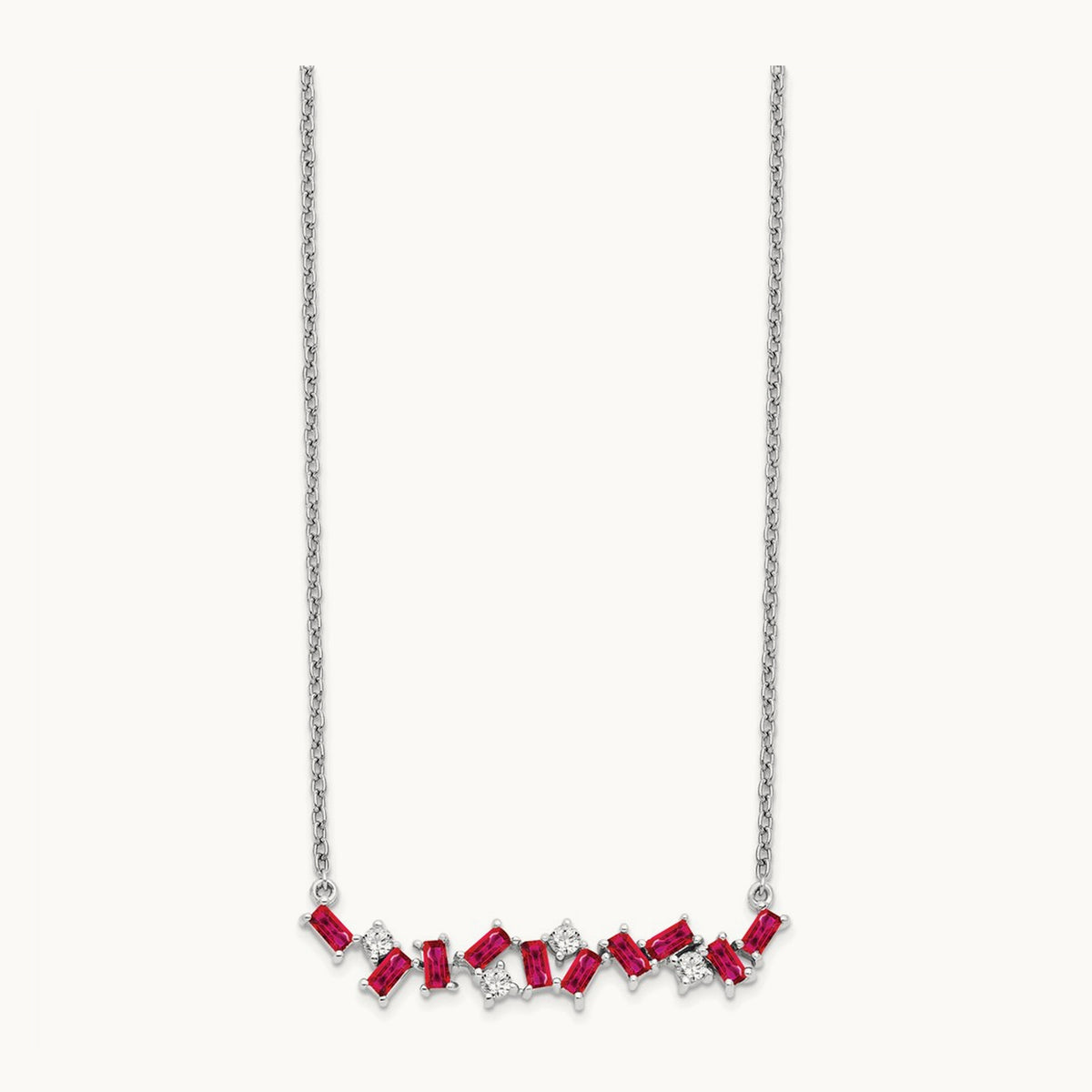 Ruby and Diamond 18 in. Bar Necklace, 14K White Gold