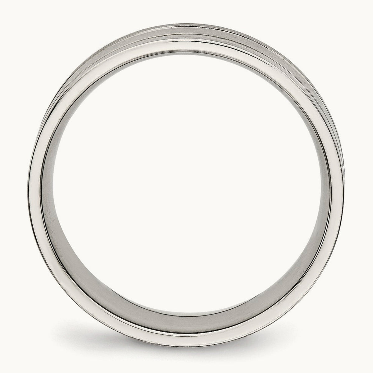 Brushed and Polished Ridged Flat Band, 6mm, Stainless Steel