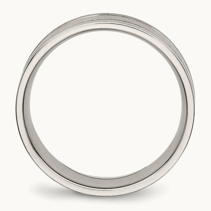 Brushed and Polished Ridged Flat Band, 6mm, Stainless Steel