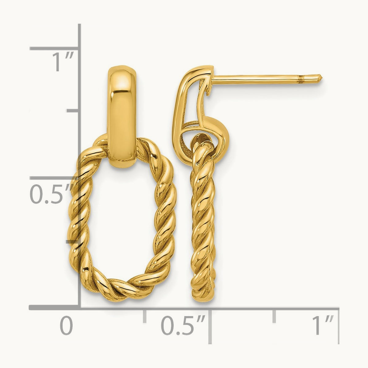 Polished and Twisted Oval Link Dangle Post Earrings, 14K — Leslie's