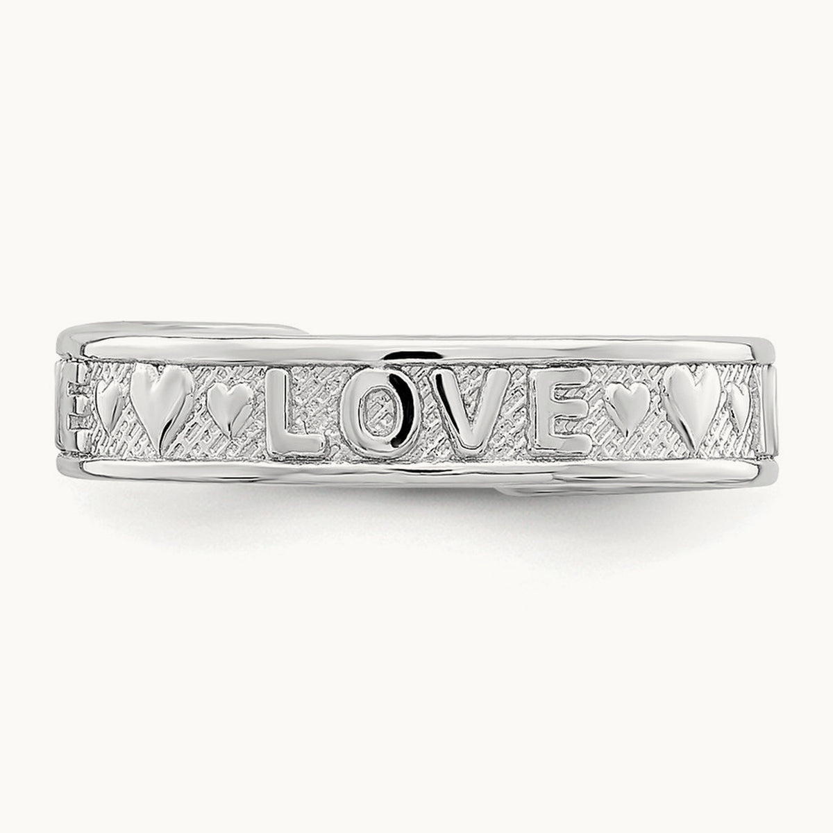 Polished LOVE and Hearts Toe Ring — 14K White Gold