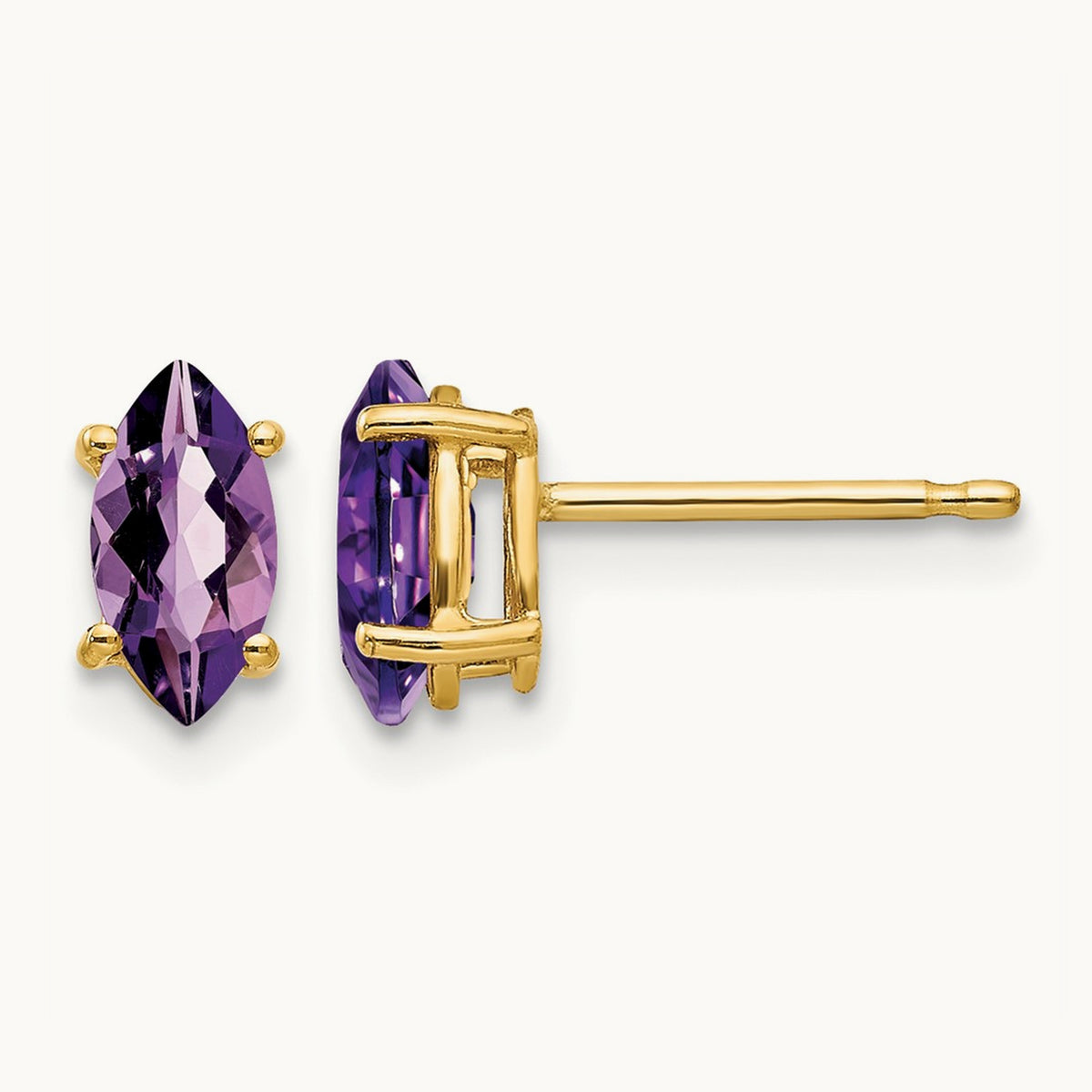 7x3. Marquise Amethyst earring, 5mm, 14K