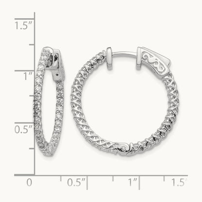 Diamond Round Hoop w/Safety Clasp Earrings, 14K White Gold