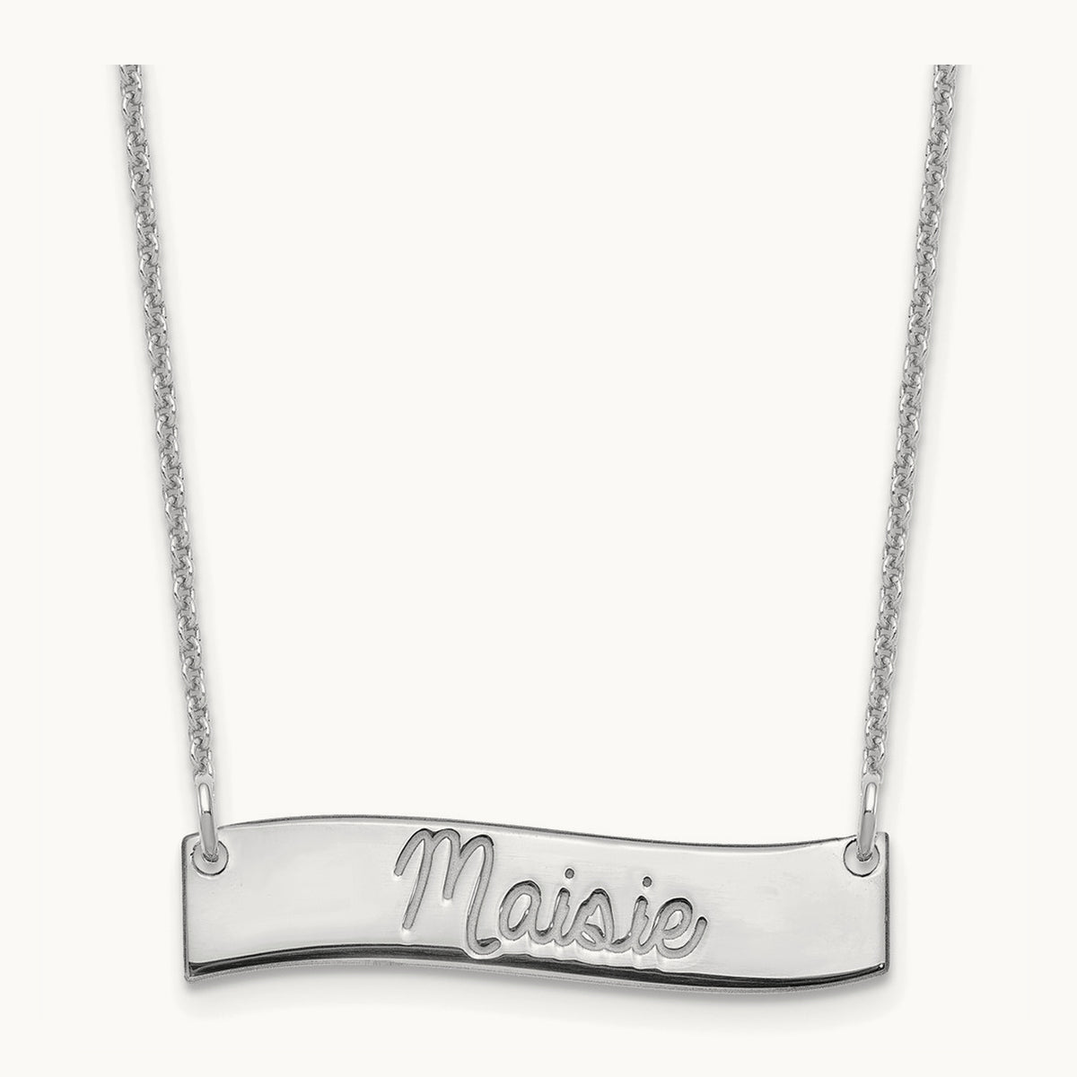 Small ALWAYS IN MY HEART Curved Bar Necklace, 10K White Gold