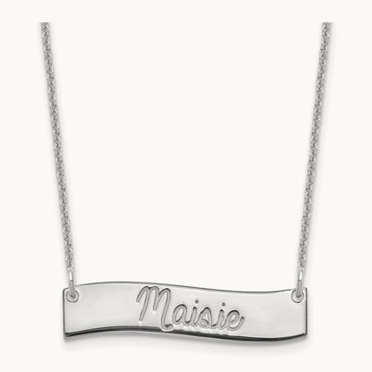 Small ALWAYS IN MY HEART Curved Bar Necklace, 10K White Gold