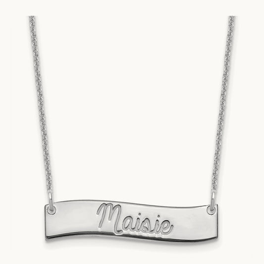 Small ALWAYS IN MY HEART Curved Bar Necklace, 10K White Gold