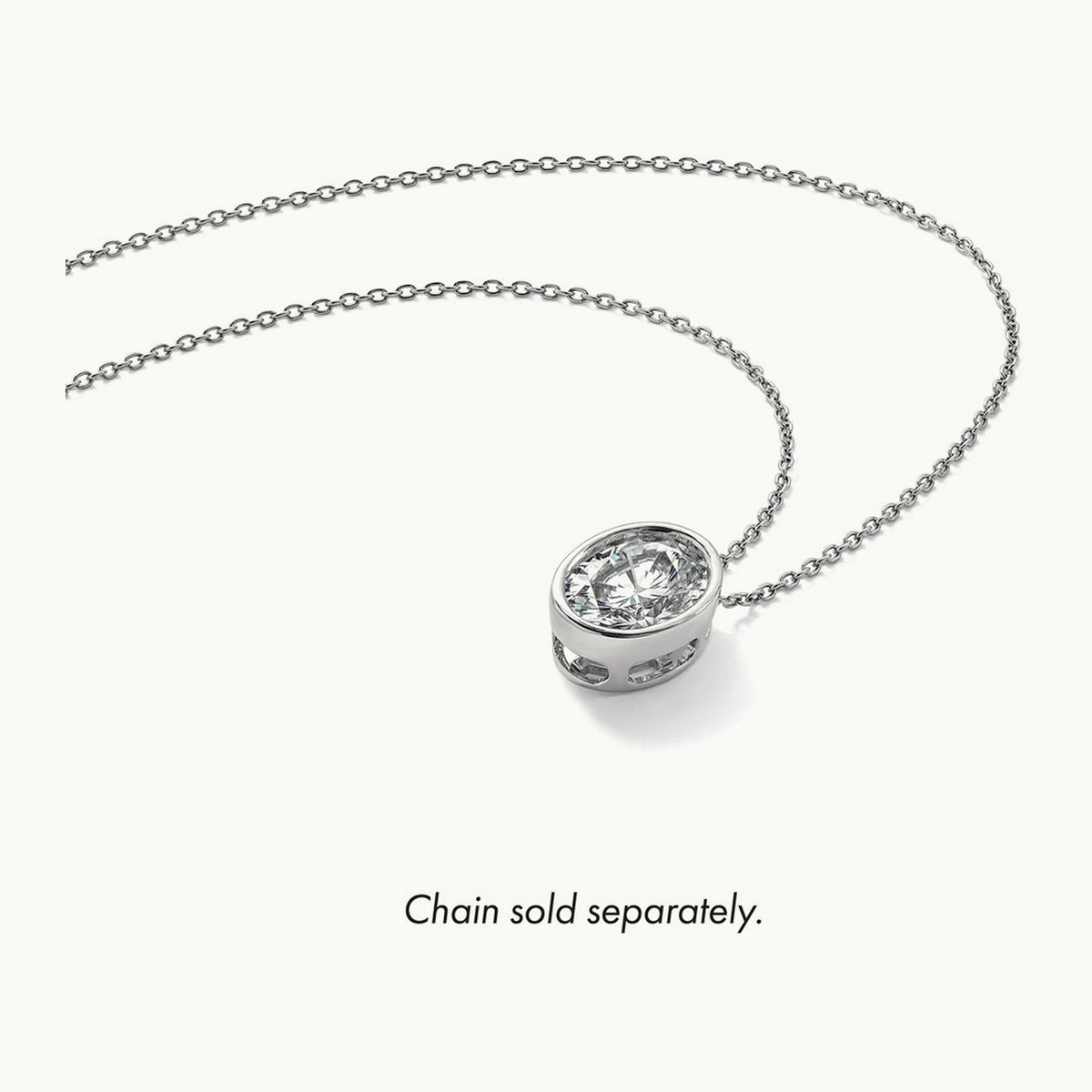 Oval Bezel Set Chain Slide Pendant, 0.25-3.00 ct tw Lab-Grown Diamond — 3 ct, 14K White Gold
