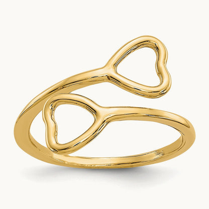 Double Heart Toe Ring, 14K