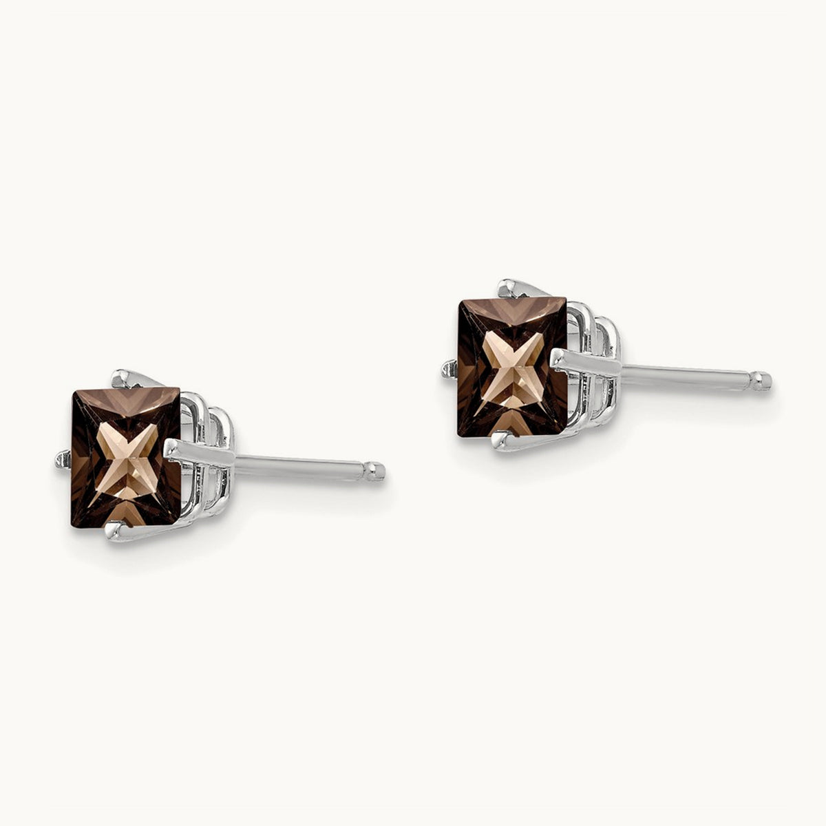 Square Smoky Quartz Earrings, 5mm, 14K White Gold