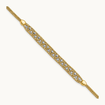 Textured and D/C Beaded w/1 inch ext Bracelet, 14K Two-tone