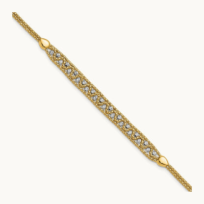 Textured and D/C Beaded w/1 inch ext Bracelet, 14K Two-tone