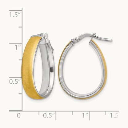 4.85x18. Satin and Polished Teardrop Hoop Earrings, 5mm, 14K with White Rhodium
