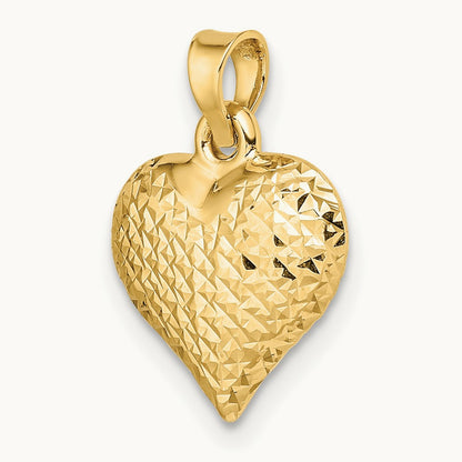Polished Diamond-cut Large Puffed Heart Pendant, 14K