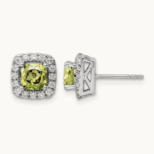 Aug Birthstone Peridot Halo Post Earrings, 0.50 ct tw Lab-Grown Diamond