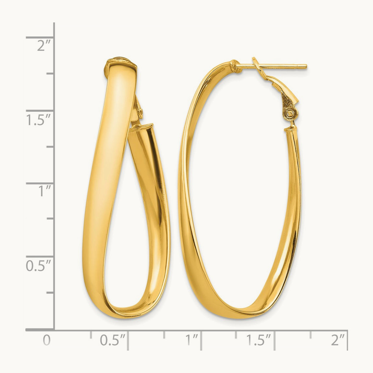 Polished Twisted Omega Back Oval Hoop Earrings — 14K Yellow Gold, 5mm
