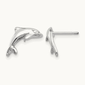 Dolphin Earrings, 14K White Gold