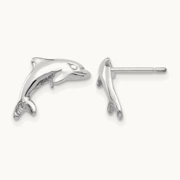 Dolphin Earrings, 14K White Gold