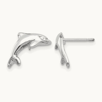 Dolphin Earrings, 14K White Gold