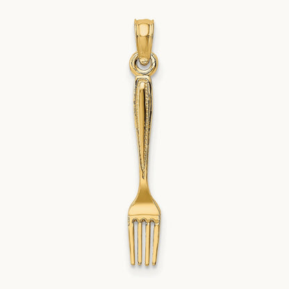3-D and Polished Table Fork Charm, 14K