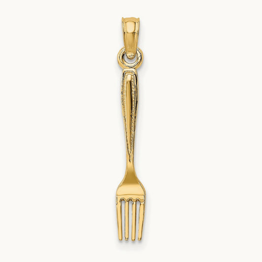 3-D and Polished Table Fork Charm, 14K