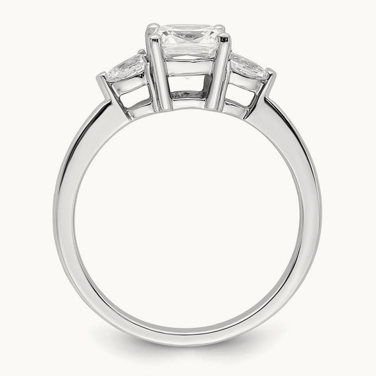 3 Stone Pear/Cushion Semi-Mount Dia Ring, 14K White Gold