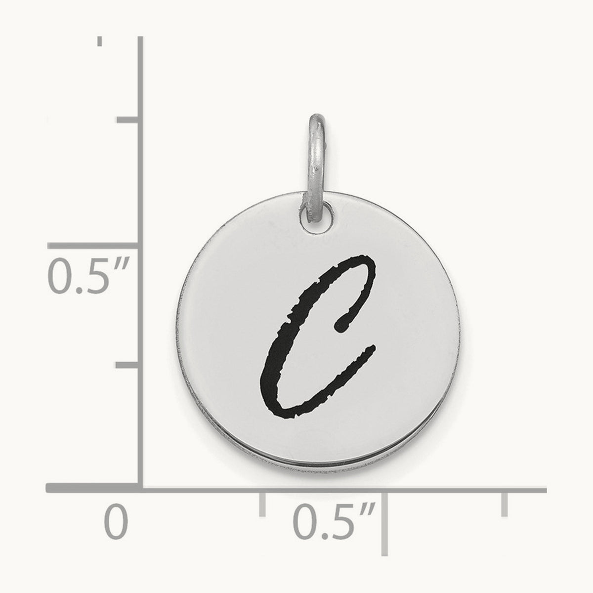 Polished Black Enamel Initial Disk Charm — 14K White Gold, C