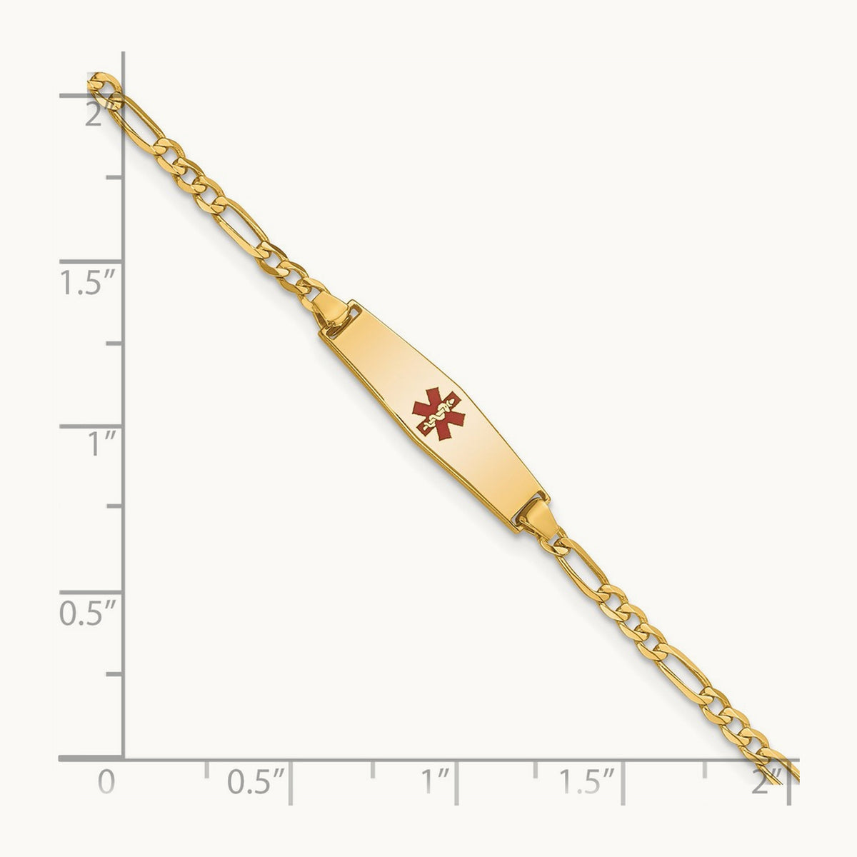 Medical Soft Diamond Shape Red Enamel Figaro Link ID Bracelet, 14K