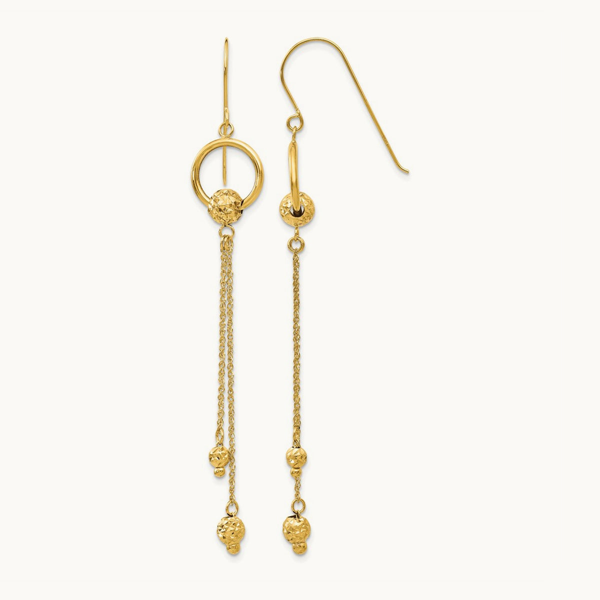 Diamond Cut Dangle Shepherd Hook Earrings, 14K Gold