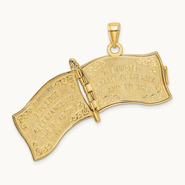 w/ Enamel 3-D Pledge Of Allegiance Flag Book Charm, 14K