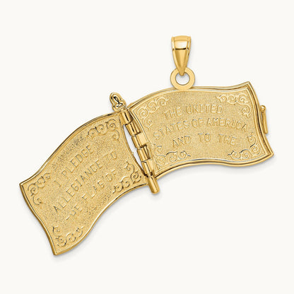 w/ Enamel 3-D Pledge Of Allegiance Flag Book Charm, 14K